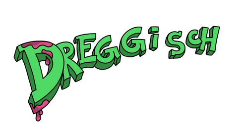 Green and pink text 'DREGGISCH' on a white background